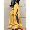 Autumn new splicing contrasting color floor pants men's loose drawstring wide-leg trousers teen casual trousers tide