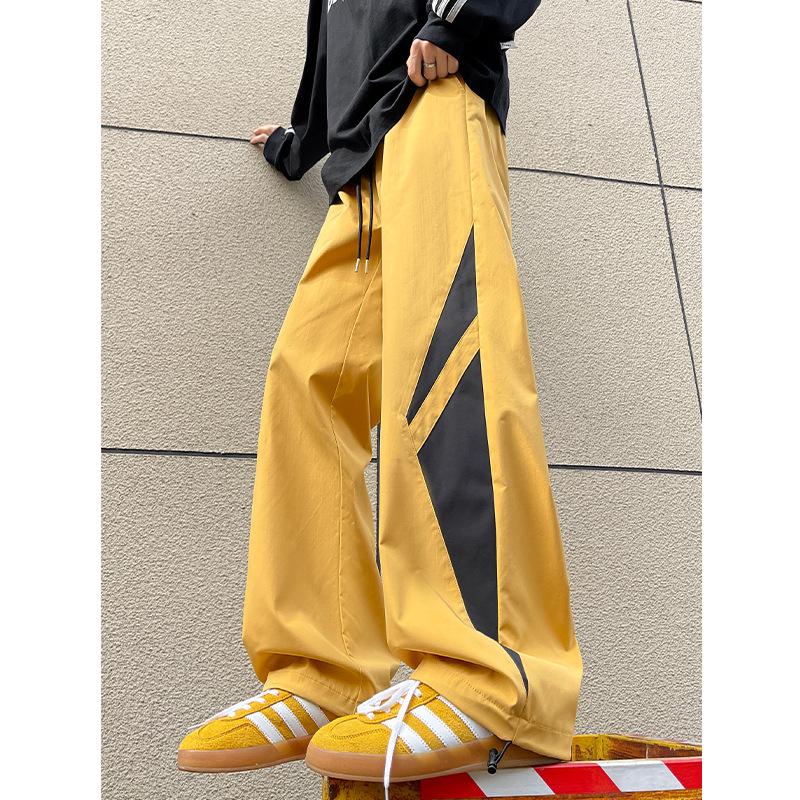 Autumn new splicing contrasting color floor pants men's loose drawstring wide-leg trousers teen casual trousers tide