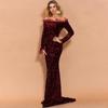 Cross-Border Sequined Evening Dress for Women, New European and American Style, Feather Long-Sleeve Party Gown, Long Dress for Toasting