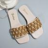 [Foreign Trade] French rhinestone sequined cool slippers women's summer wear one-word slippers square toe sandals