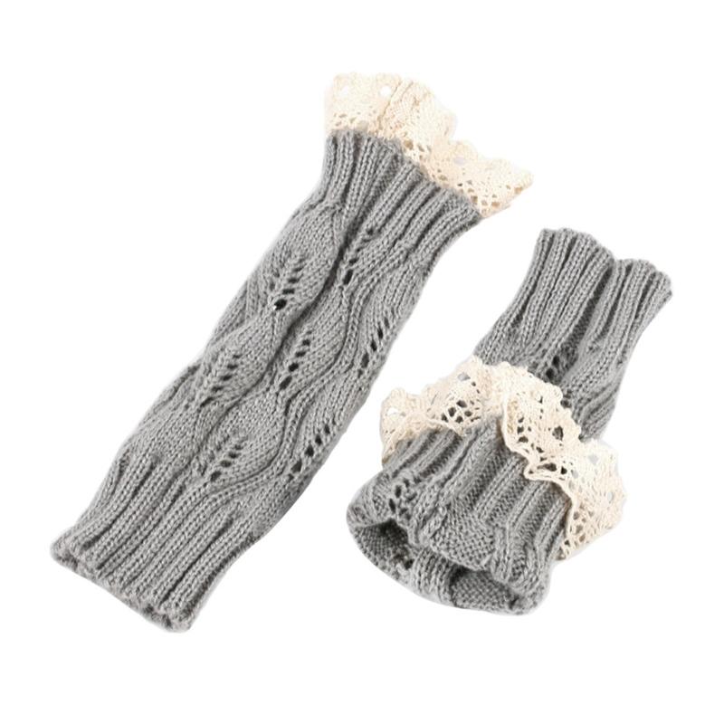 Lace Arm Sleeves Slouchy Y2K Warm Knit Gloves for Women Girl Casual Hand Warmers