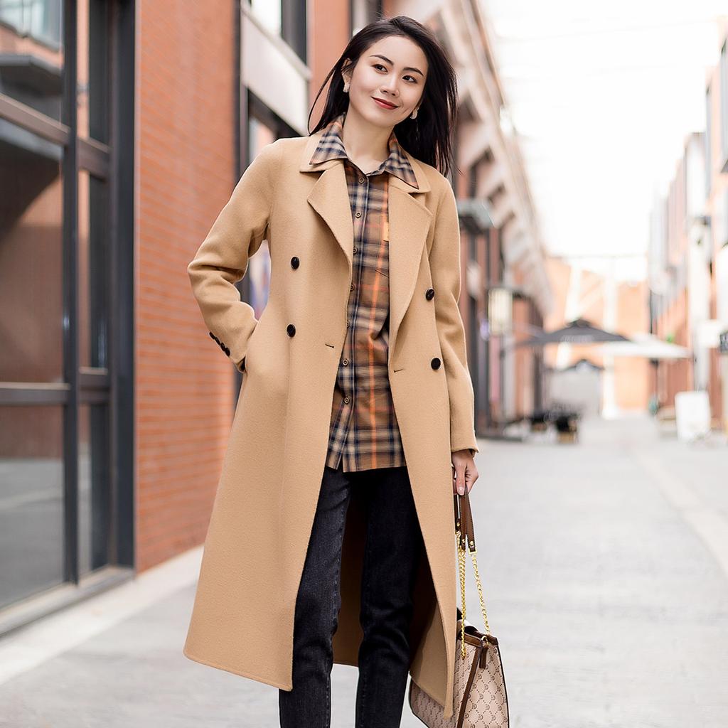[Double sided woolen coat] Autumn and winter temperament mid-long versatile women's coat