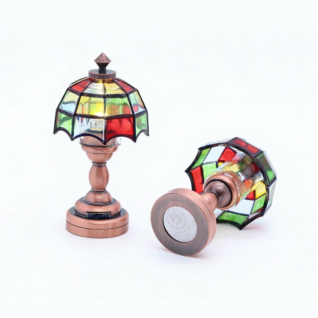 Dollhouse Mini Colored Glass Table Lamp Miniature Retro Colored Desk Lamp Dollhouse Furniture Decoration Home Decor