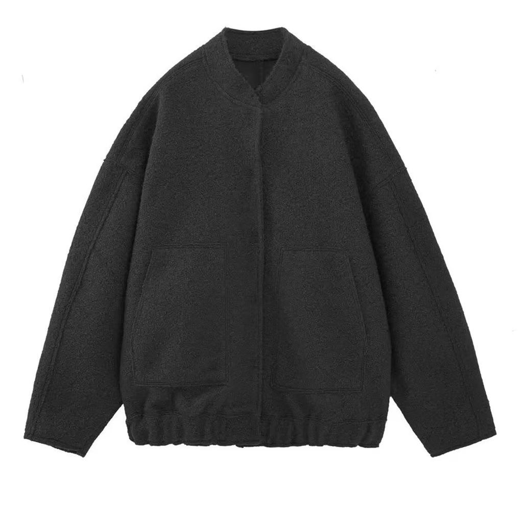 Women's Solid Color Fashionable Short Sleeved  Woolen Jacket Jacket