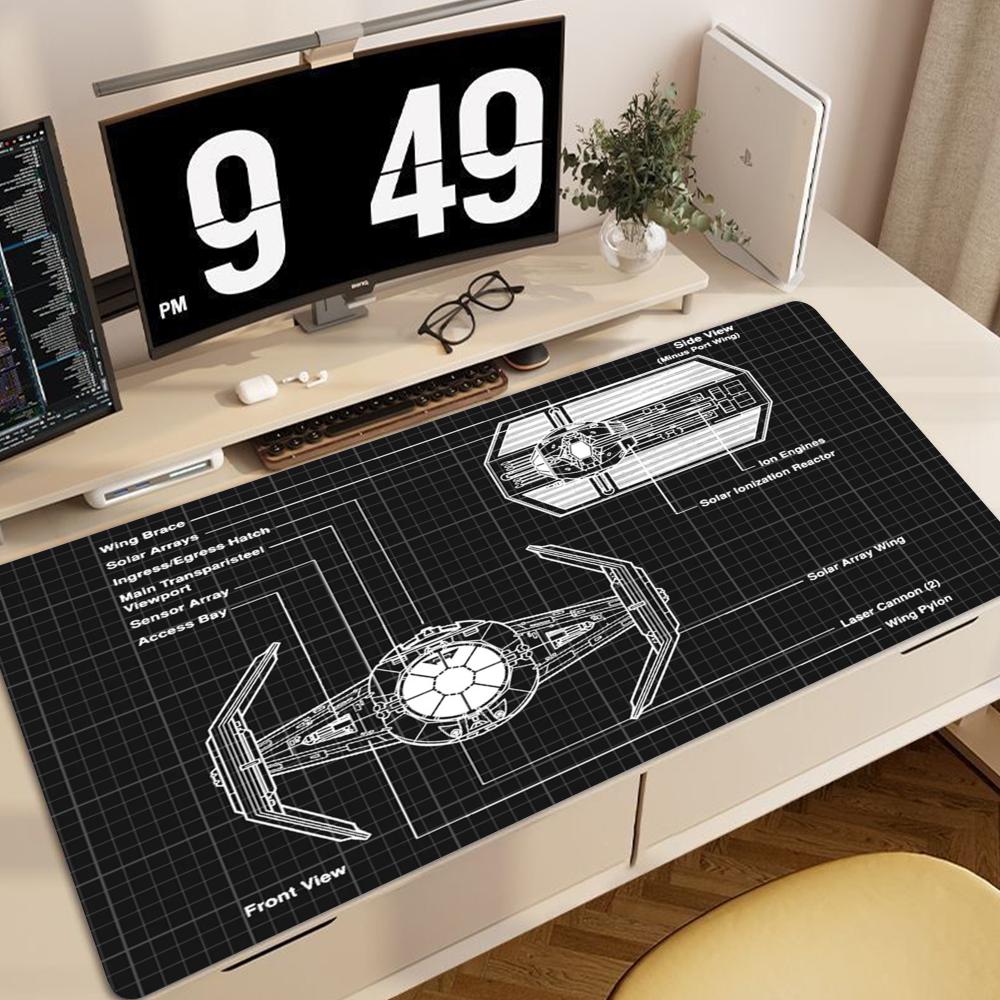 Alien spacecraft blueprint Mouse Pad large keyboard mouse desk pad nonslip rubber gaming mouse pad laptop mouse carpet