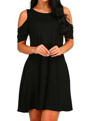 Sexy Elegantes Kleid Vintage Schulterfrei Kurze Ärmel Lockeres Kleid Damen Einfarbig Lässiges Kleid Club Party Vestidos