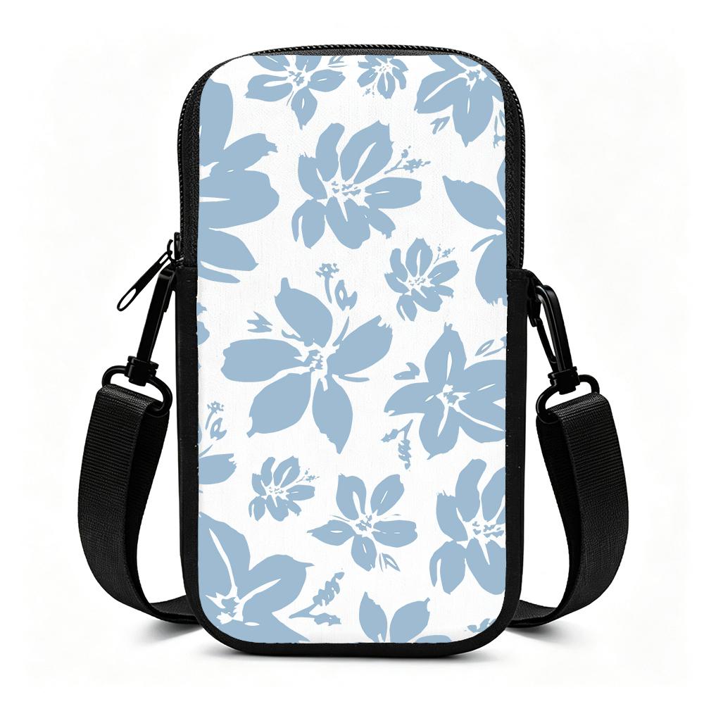 Vintage Blue Floral Print Crossbody Phone Bag, Adjustable Shoulder Strap Small Pouch, Lightweight Mini Purse for Women Christmas Party Gift
