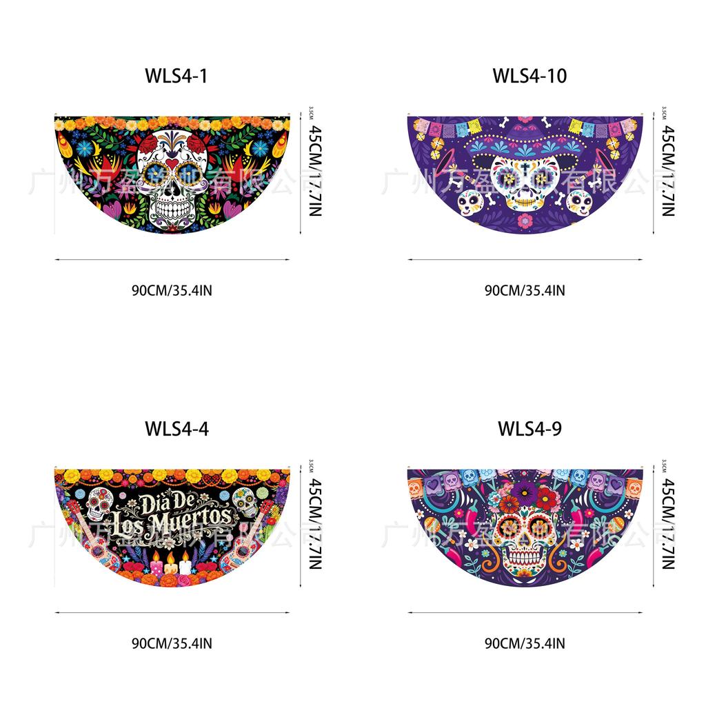 Watercolor Marigold Skeleton Day Of The Dead Fan Flag For Mexican Festival Party Decor