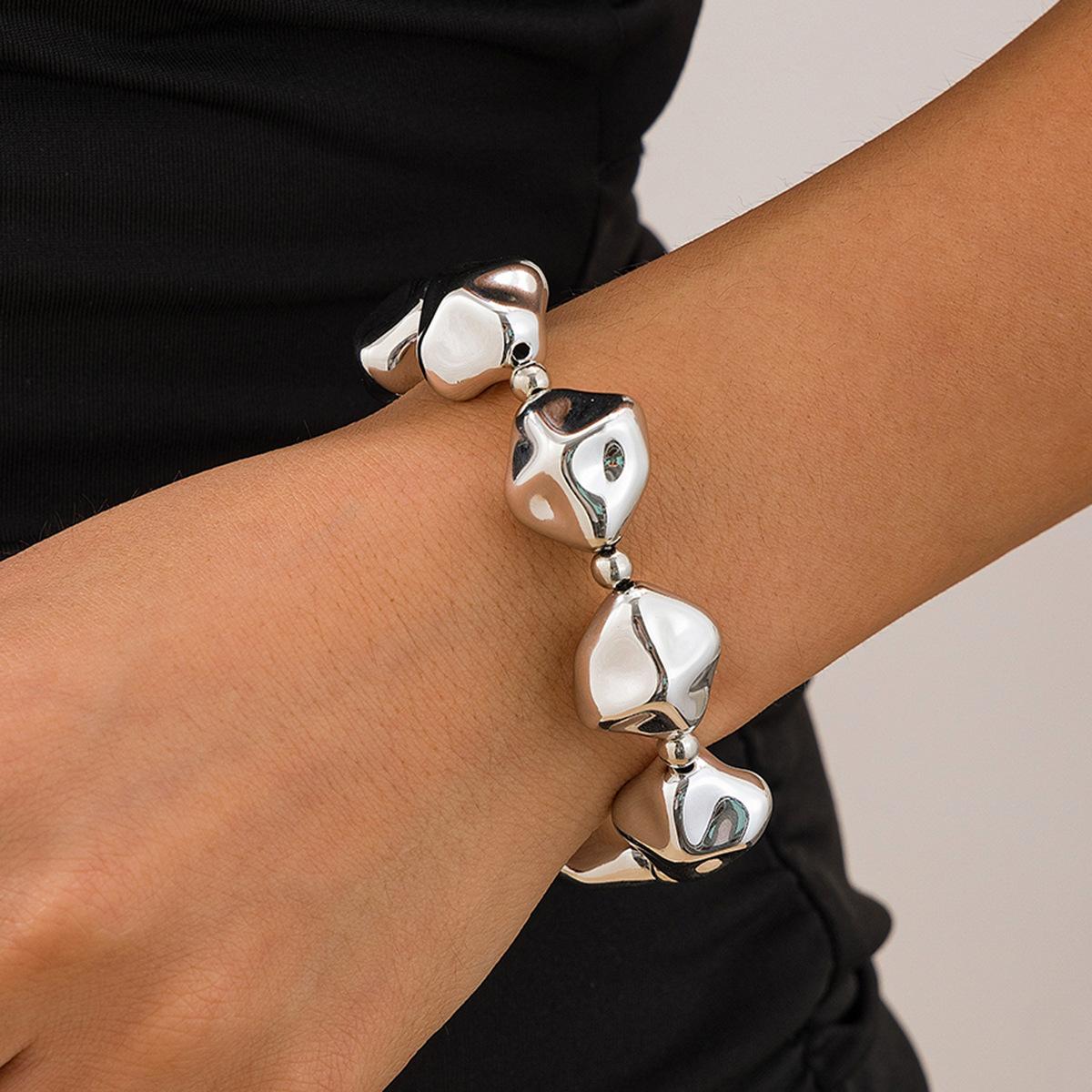 Vintage Irregular CCB Bead Bracelet for Women Punk Geometric Smooth Elastic Strand Beads Charm Bangle Couple Jewelry Gifts
