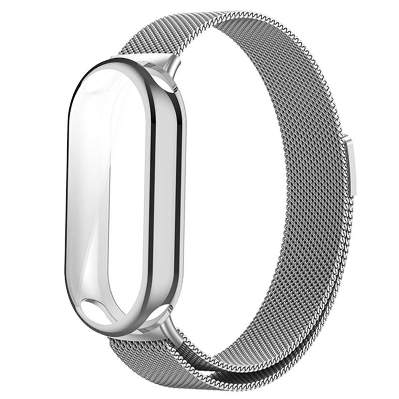 

Миланский ремешок+ТПУ чехол для Xiaomi Mi Band 9 NFC Ремешок для часов из нержавеющей стали Mi Band9 Mi9 Металлический браслет Mi Band 9-9NFC серебряный