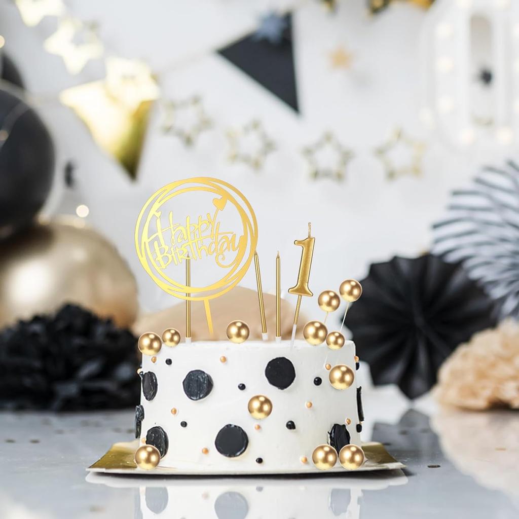 34 Pcs Birthday Candles Cake Toppers with 12 Long Thin Birthday Cake Candle 10 Numeral Birthday Candle 9 Ball Cake Toppers