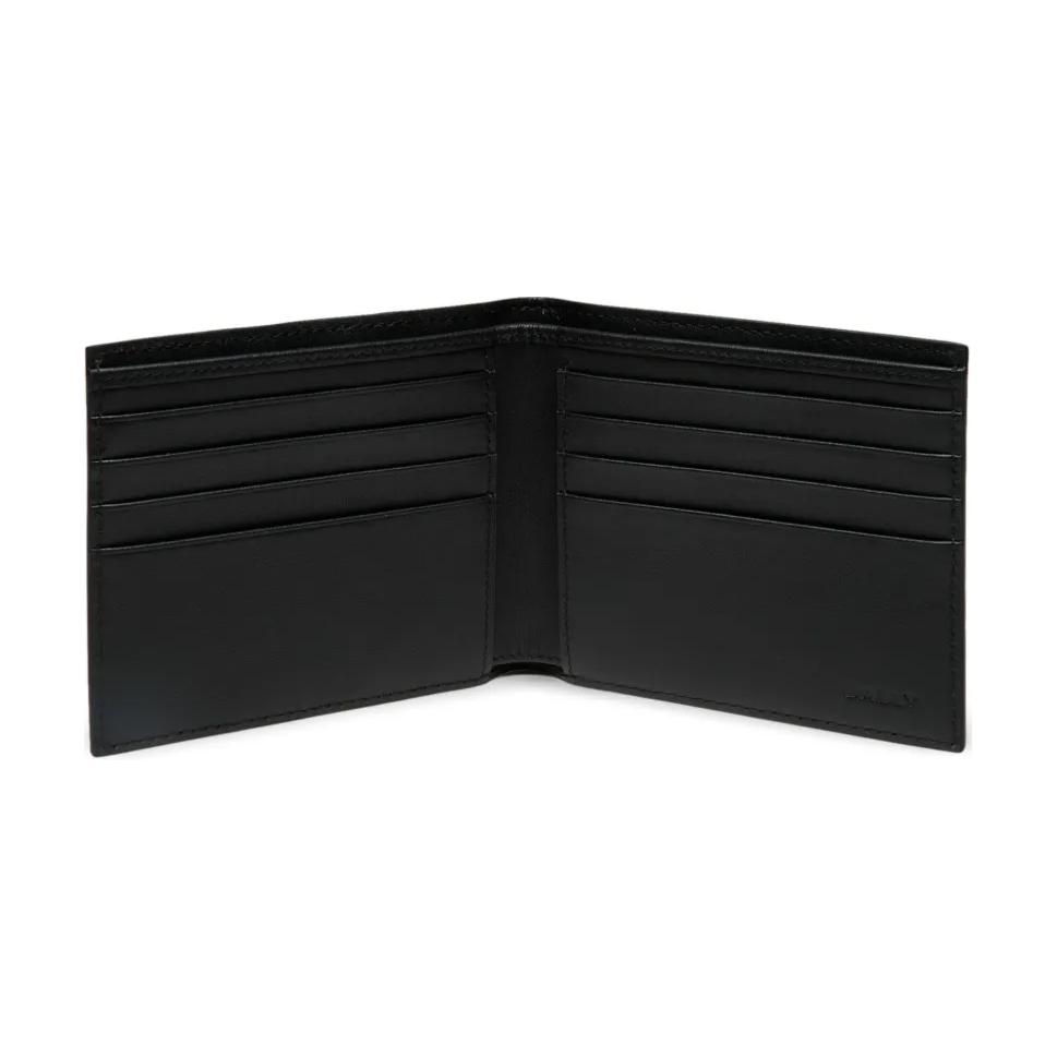 Bally Logo Stamp Calfskin Wallet Men Wallet Black 6308573