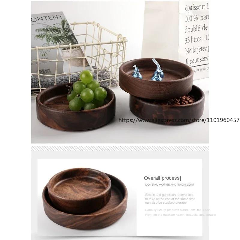Luxus Walnuss Massivholz Trocken Serviertablett Snackteller Rund Holz Obst Süßigkeiten Brot Aufbewahrungsplatte Dekoration Kaffeetisch Col