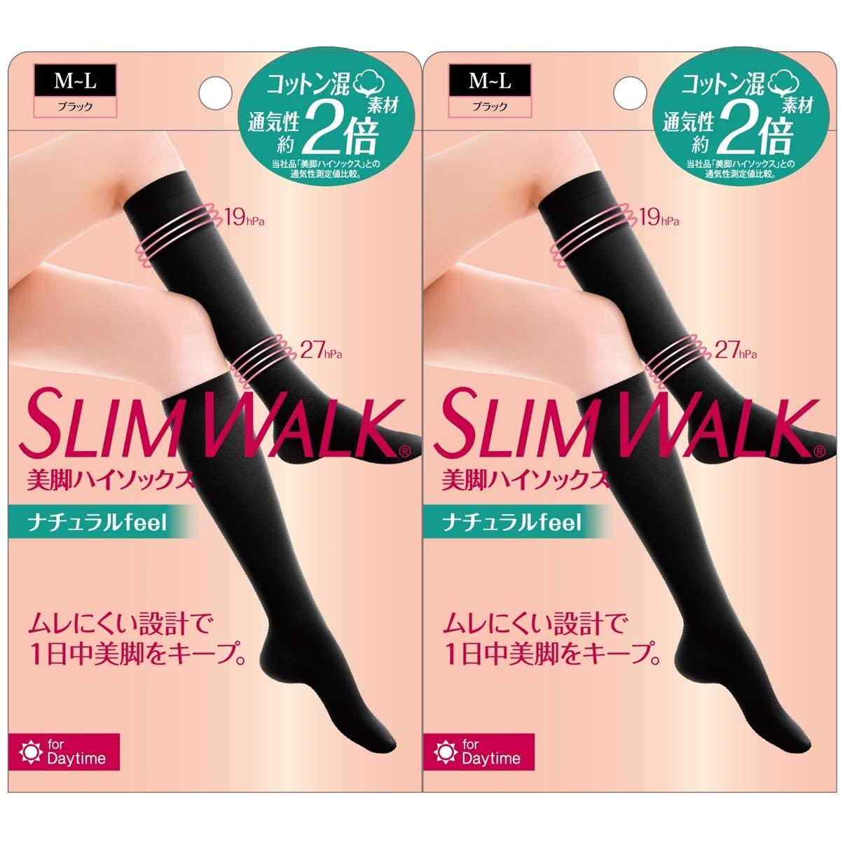 Slim Walk Compression Socks Natural Feel High Women Black M-L 2-Pack