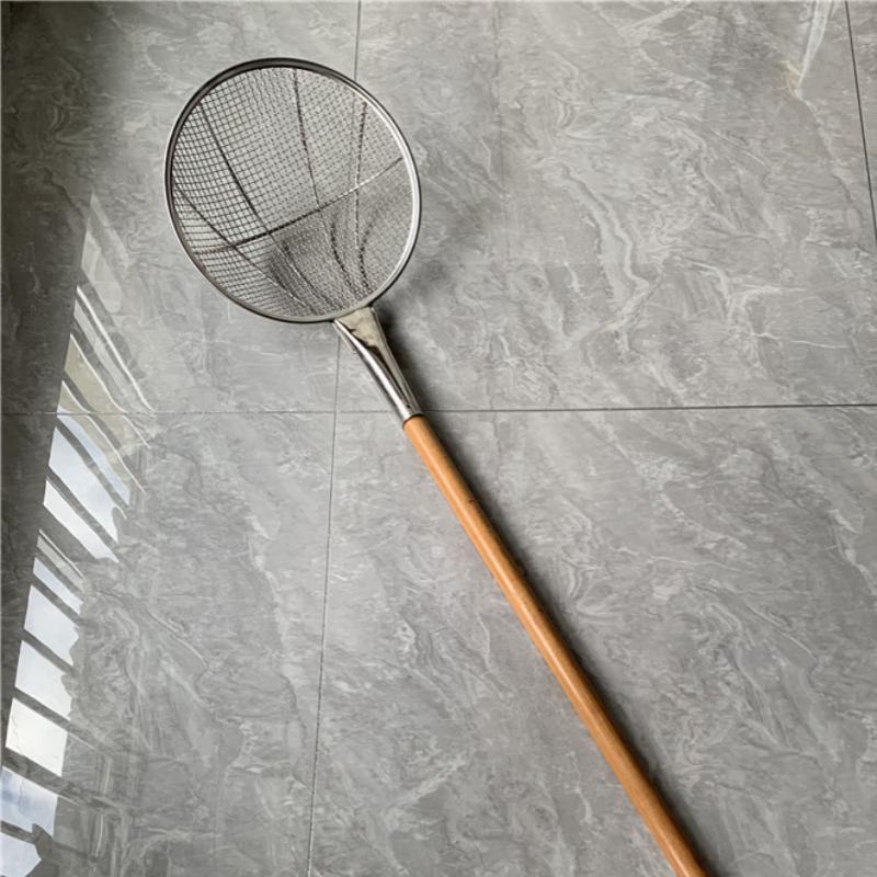 Stainless Steel Fine Mesh Colander Skimmer with Long Wooden Handle