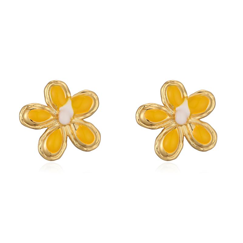 

HECHENG 1Pair-2 Pcs Women s Enamel Drip Oil Craft Small Flower Earrings Sweet And Cute Earrings Cartilage Perforation Zircon жовтий