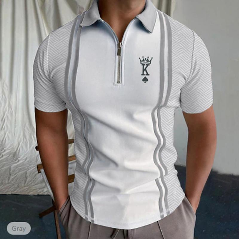 Casual Lapel T-shirt Young Men's Fashion Zipper T-shirt Short Sleeve T-shirt Men's 3D Simple Boutique Men's Clothing Print T Shirt