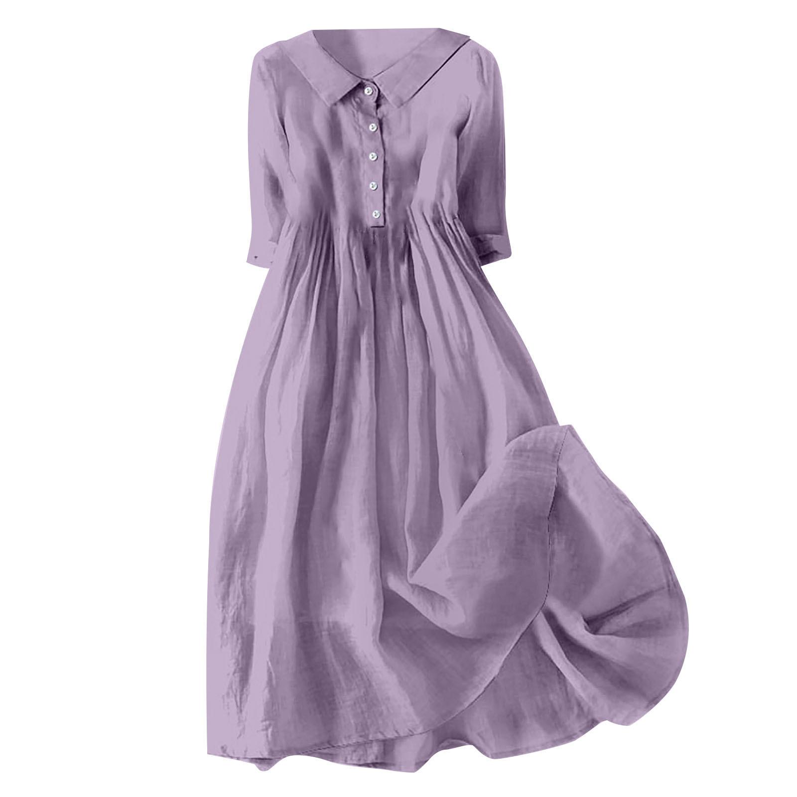 

Women s Shirt Collar Button Front Midi Dress with Belt Casual A-Line Summer Dress Multiple Colors 3XL