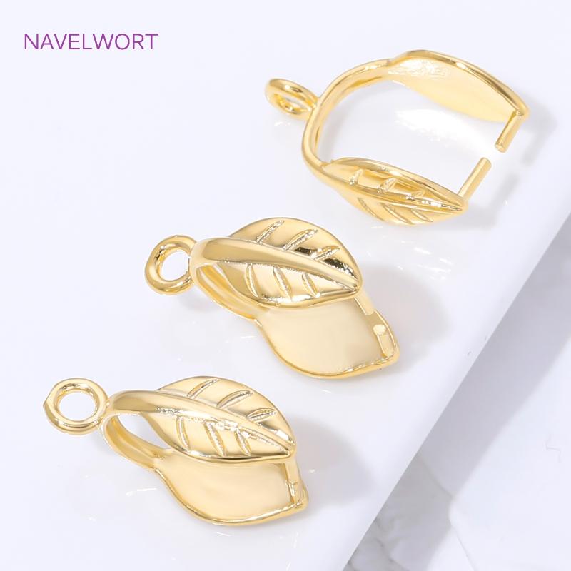18K Gold Plated Blattförmige Anhängeröse, Messing Klemmpendantöse Für Schmuckherstellung Zubehör, DIY Halsketten Zubehör