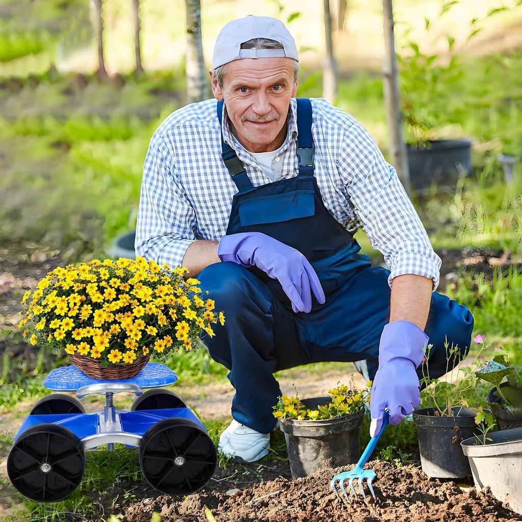 Rolling Garden Seat Adjustable Garden Cart with Wheels for Planting 360 Degree Swivel Gardening Chair Tool Tray for Outdoor
