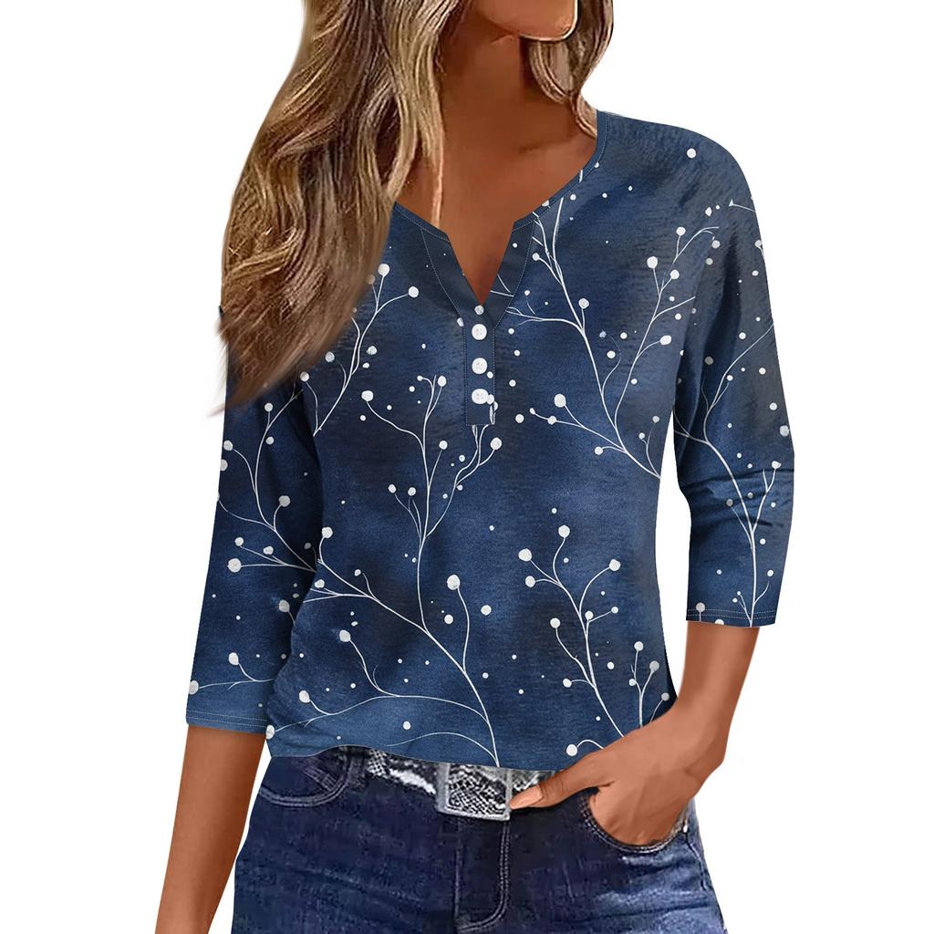 Women's Neck Vintage Floral Print Ribbed Short Sleeve T-Shirt Top