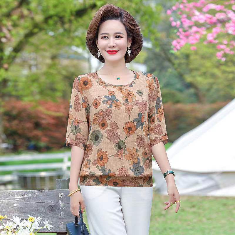 

Женские топы с короткими рукавами и круглым вырезом, дышащая футболка большого размера с принтом из ледяного шелка 6XL