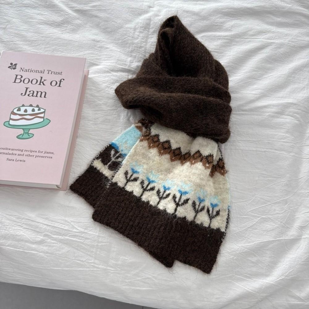 Warm Jacquard Knit Scarf Neck Protection Winter Scarf Retro Woolen Scarf Autumn Winter