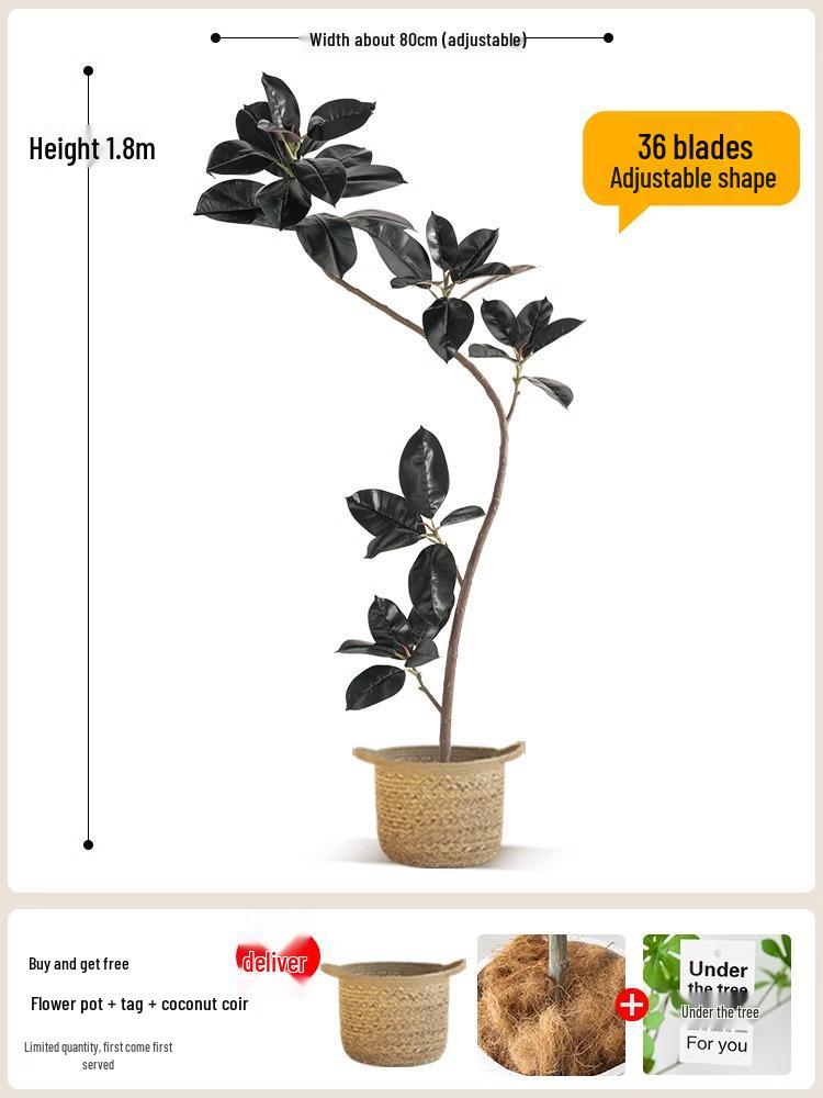 Luxurious Black Gold Ficus Elastica Artificial Tree: Indoor Ornament and Floor Decoration
