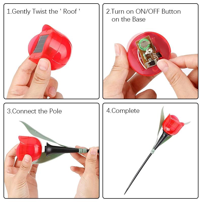 10PCS Outdoor LED Solar Lights Tulip Flower Lamp Landscape Lighting for Courtyard Lawn Waterproof Garden Stake Insert Solar Rose
