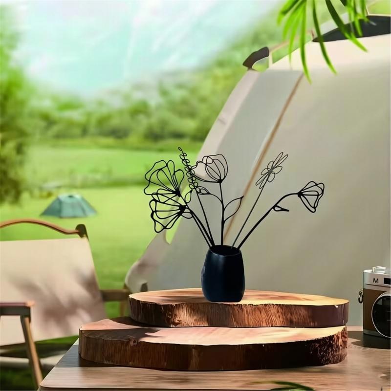 Künstliche Blumen mit langem Stiel für DIY-Blumenarrangements Schwarze Metallblumen Dekorative Gartenstecker Metall-Hofkunst