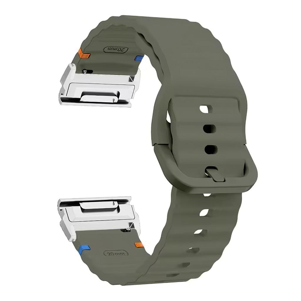 For Garmin Fenix 8 47mm/Fenix E 47mm 22mm Quick Release Wavy Texture Silicone Watch Strap with Silver Connector