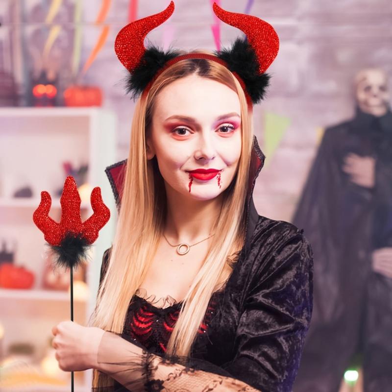 Teufel Cosplay Stirnband Teufelsstab für Jungen Mädchen Erwachsene Cosplay Party Halloween, Teufel Verkleidungszubehör für Karnevals