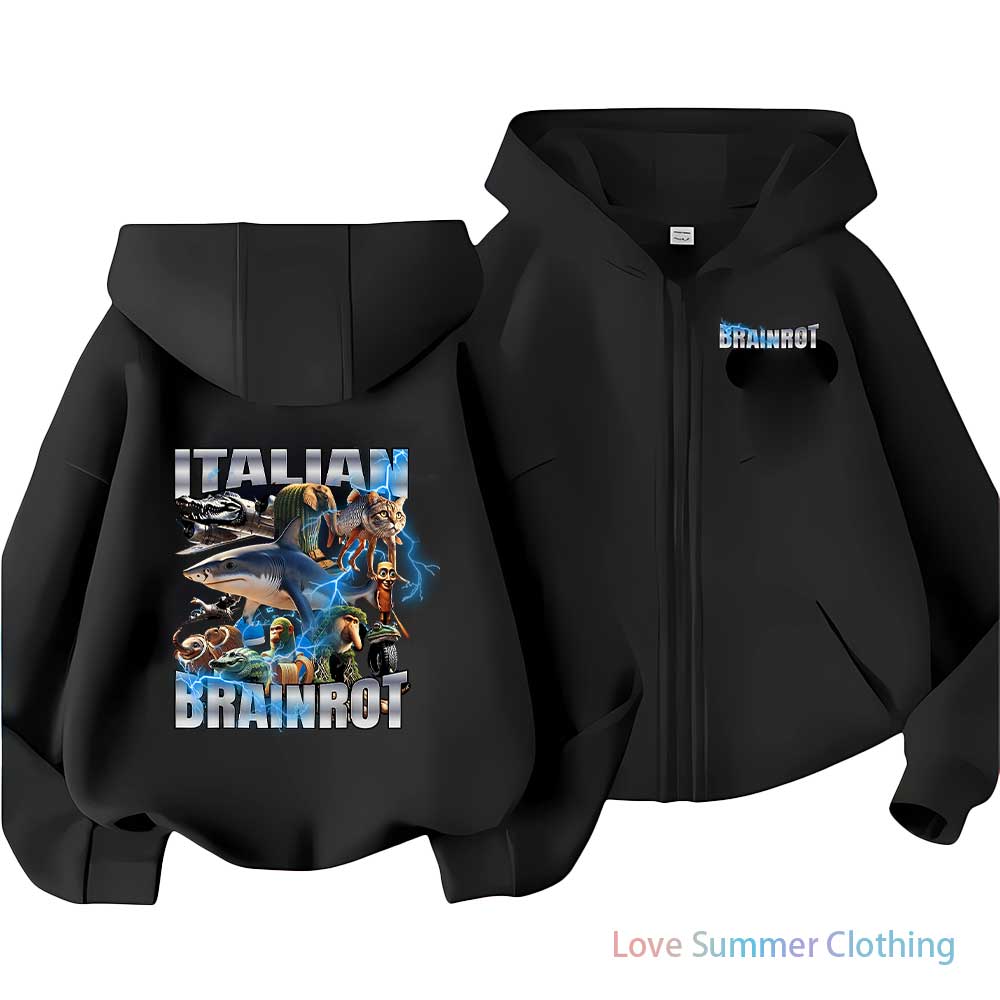 2025 Italian Brainrot Funny Kids Hoodie Boy’s Tralalero Tralala Tung Tung Sahur Bombardiro Crocodilo Brr Brr Cappuccino Hoodie
