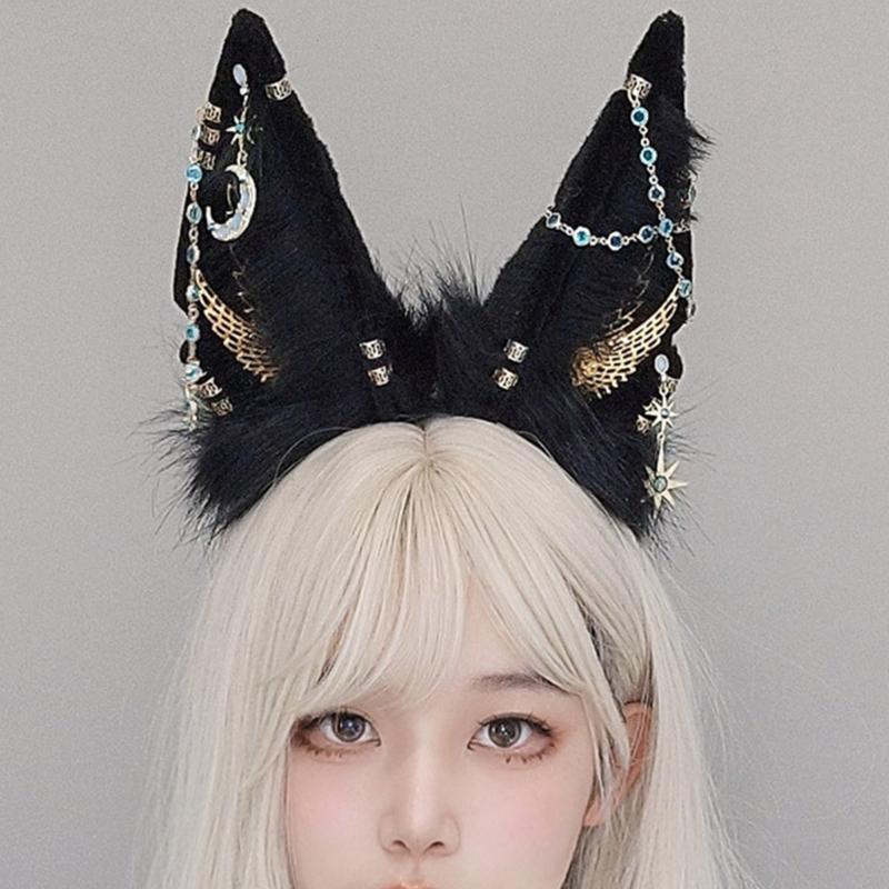 Adult Cartoon Wolf Ears Shape Headband with Dangle Jewelry Easter Hair Hoop