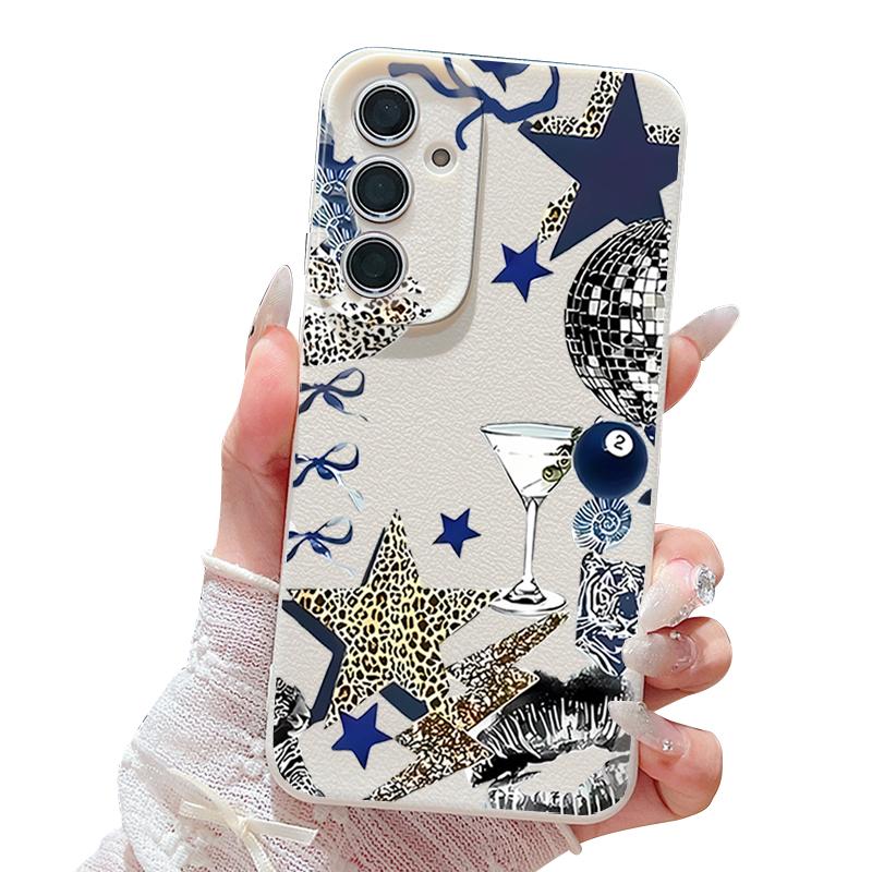 Leopard Star Disco Ball Pattern Case For Samsung Galaxy S26 Ultra S25 Edge S24 S23 S22 Plus S21 FE Leather Texture Silicone Cover
