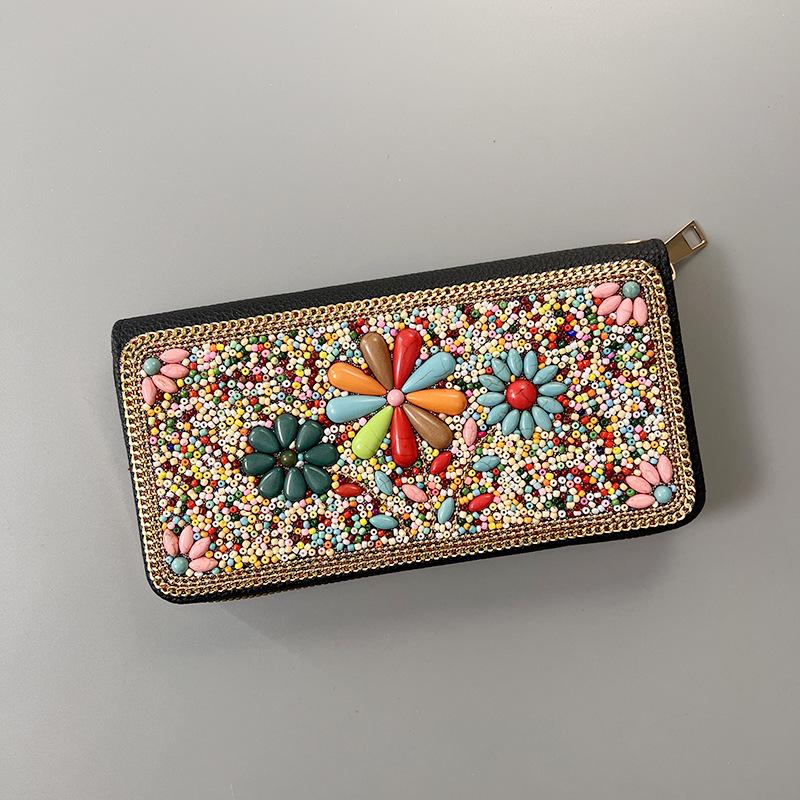 Ręcznie robiona etniczna retro kopertówka: Koraliki Ryżowe Kosmetyczka Wieczorowa na Zamek Błyskawiczny i do Przechowywania