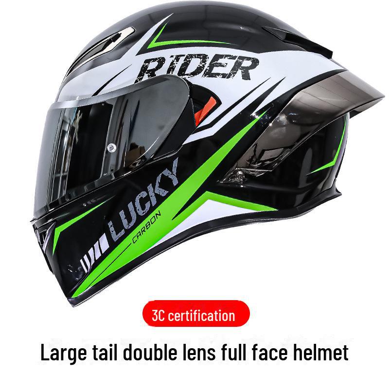 3C Certified Men's Carbon Fiber Full-Face Motorcycle Helmet, Double Lens, All-Season