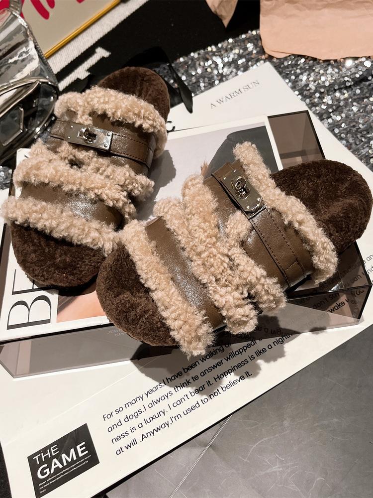 

Mao Mao slippers women s outer wear 2025 new thick-bottomed muffin super foreign style one-word slippers adjustable fat and thin cotton mop 40 коричневый