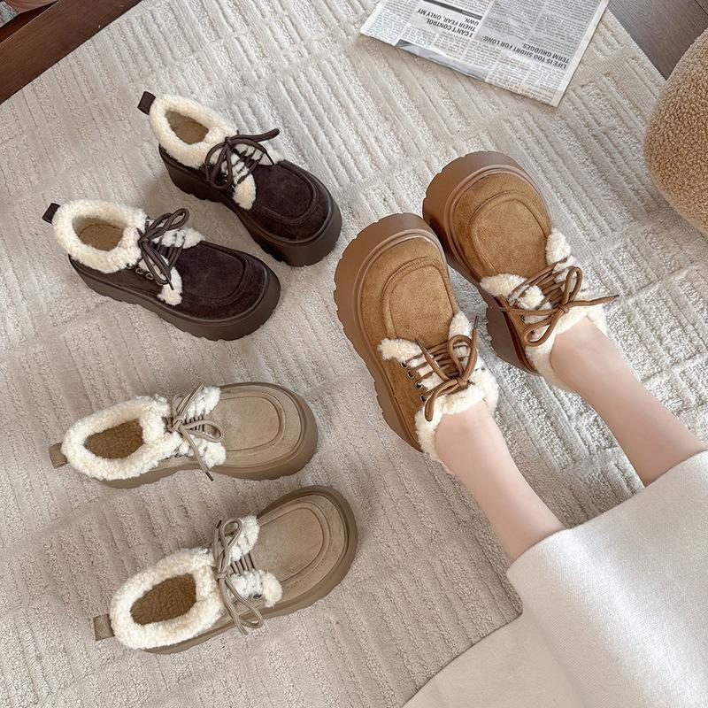 Herbst und Winter 2025 neue warme rutschfeste Schnür-Schneestiefel Damenmode vielseitige Samt-verdickte Schnee-Baumwollschuhe