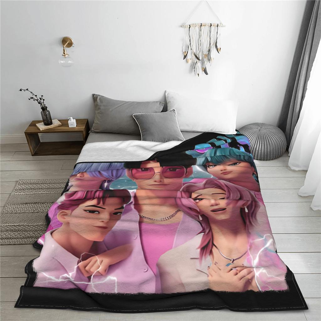 Super Warm Blanket Airplane Travel Huntrix Boys Band Kpop Film Throw Blanket Flannel Bedspread For Couch Bed Sofa Bed Cover