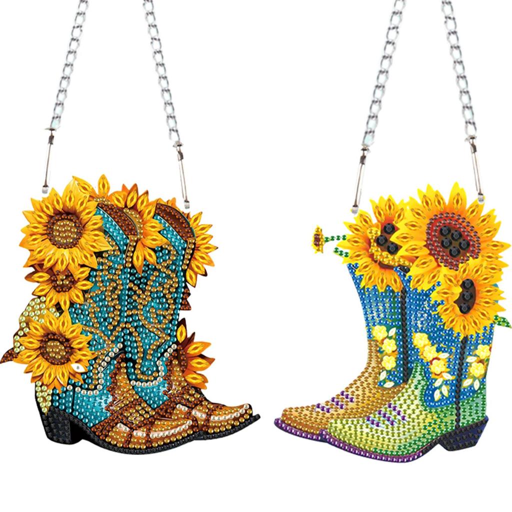 2pcs 2D Flat DIY Rhinestone Diamond Art Window Pendants Special Shape Diamond Painting Set Window Hanging Art for Home Decor