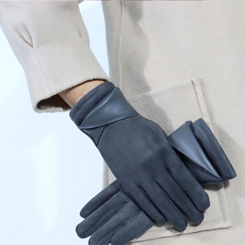Japanese Versatile Anti Cold Touch Screen Driving Suede Gloves Women Winter New Added Velvet Warm Gloves