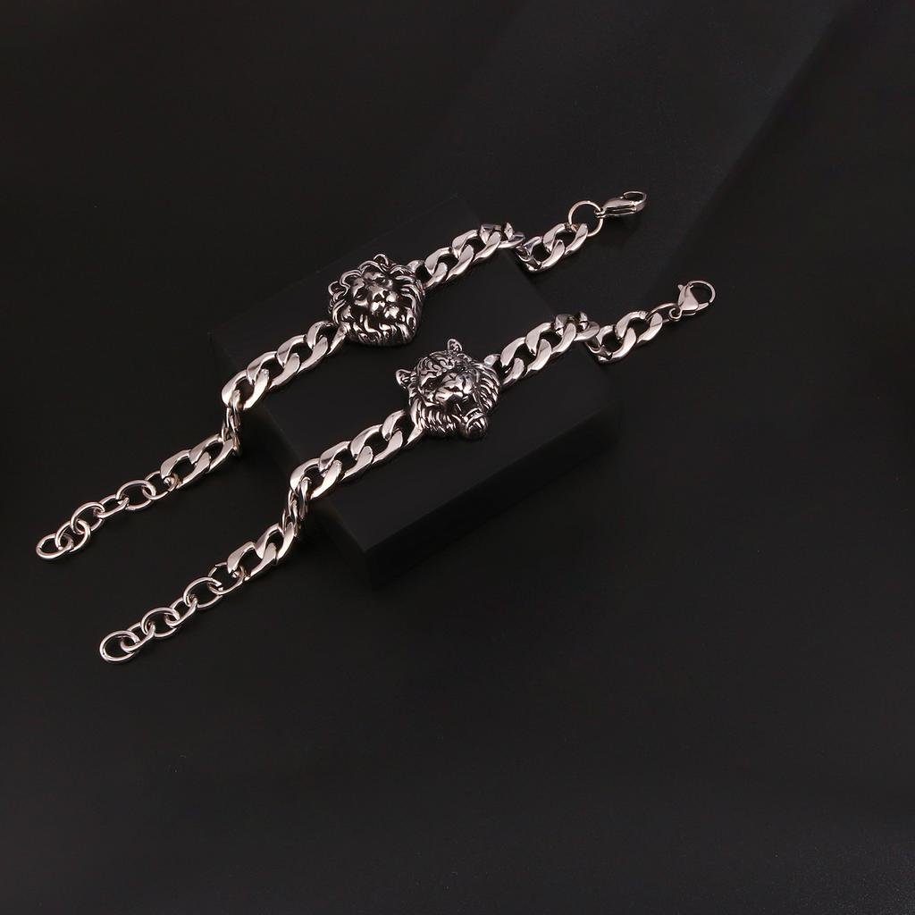 1PC Vintage Stainless Steel Lion Tiger Bracelet for Men Animal Jewelry Durable Stylish Mens Accessory