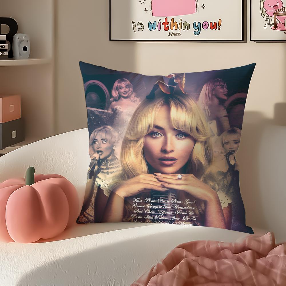 Modern Pop Beautiful Singer SSabrina Carpenter Cushion Cover Pillowcase Short Plush Invisible Zipper Room Sofa Cushion Cover