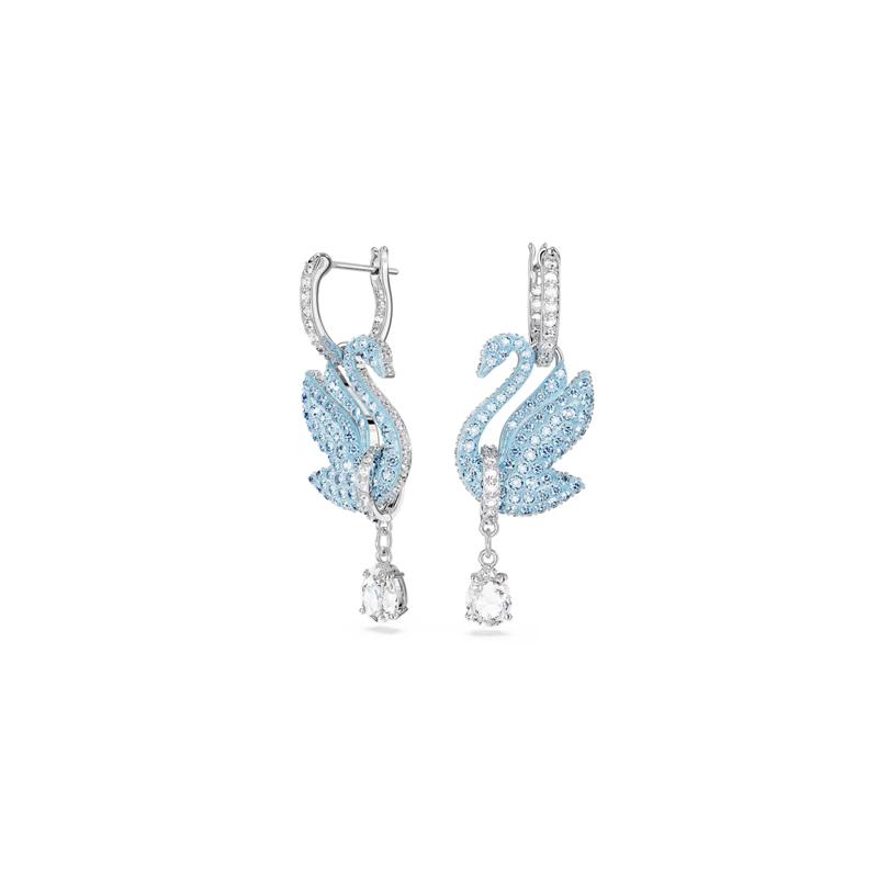 Swarovski Swan drop-shaped swan rhodium-plated earrings for men and women, couple style, blue 5660593