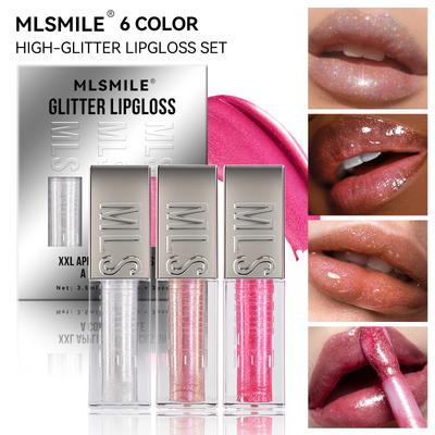 Explosives Lipglanz-Set, Großer Pinselkopf, Spiegel-Perlglanz-Lipgloss, Feiner Schimmer Flüssiger Lippenstift 3 Stück
