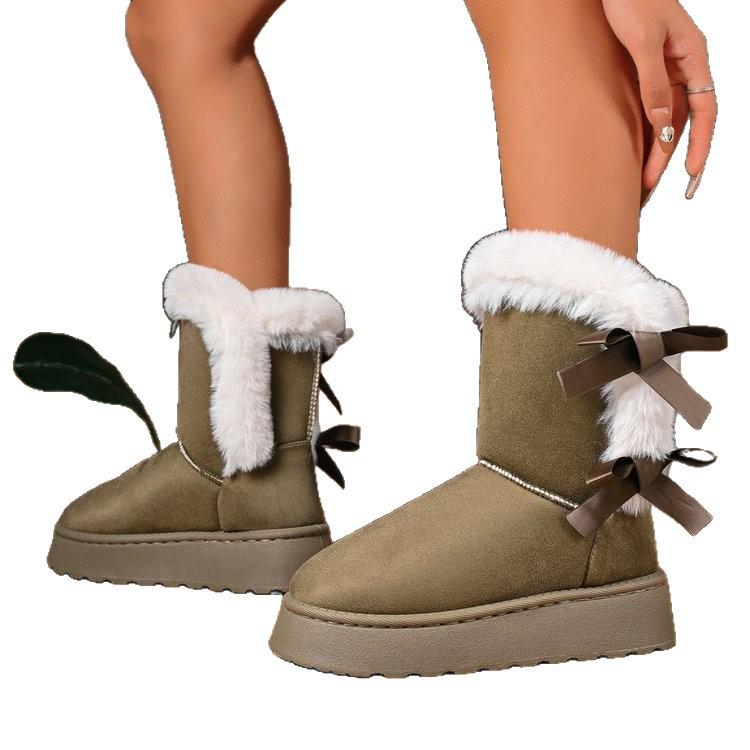 Women's Fluffy Snow Boots 2025: New Arrival, Velvet-Lined, Thick Platform, Bow Accent, Mid-Calf Design - Free Shipping