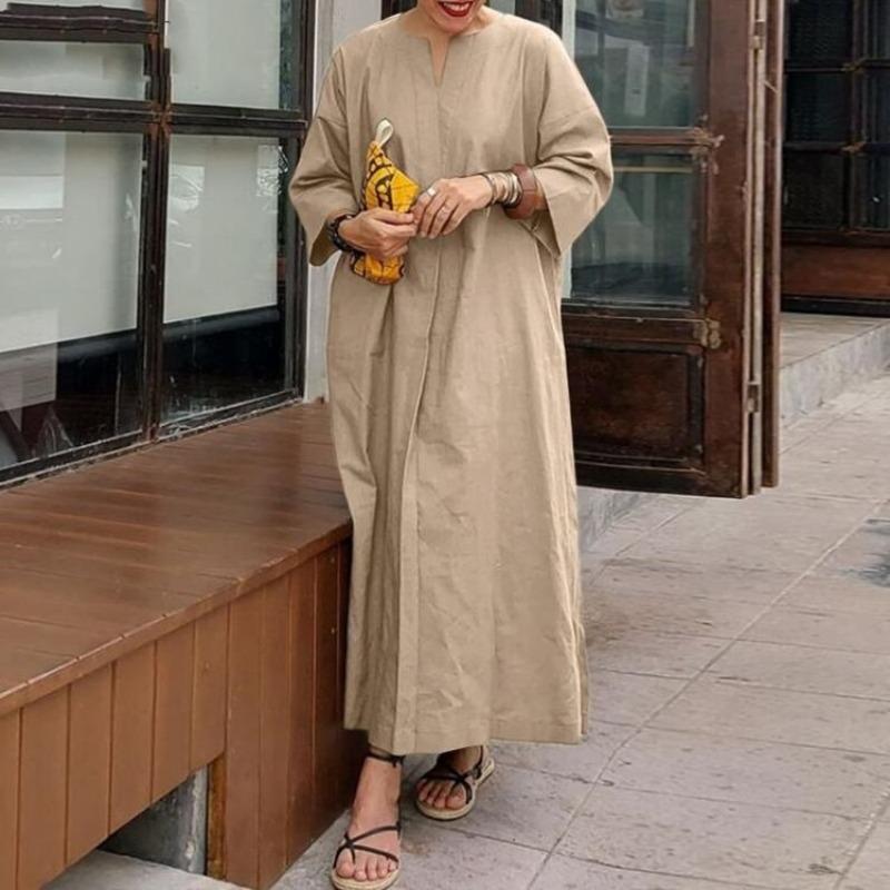 Vestido Casual Solto Plus Size de Cor Sólida