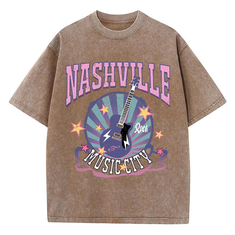 

Женская хлопковая стираная футболка Nashville Music City Prints с коротким рукавом, летняя футболка большого размера, модная уличная одежда 2XL