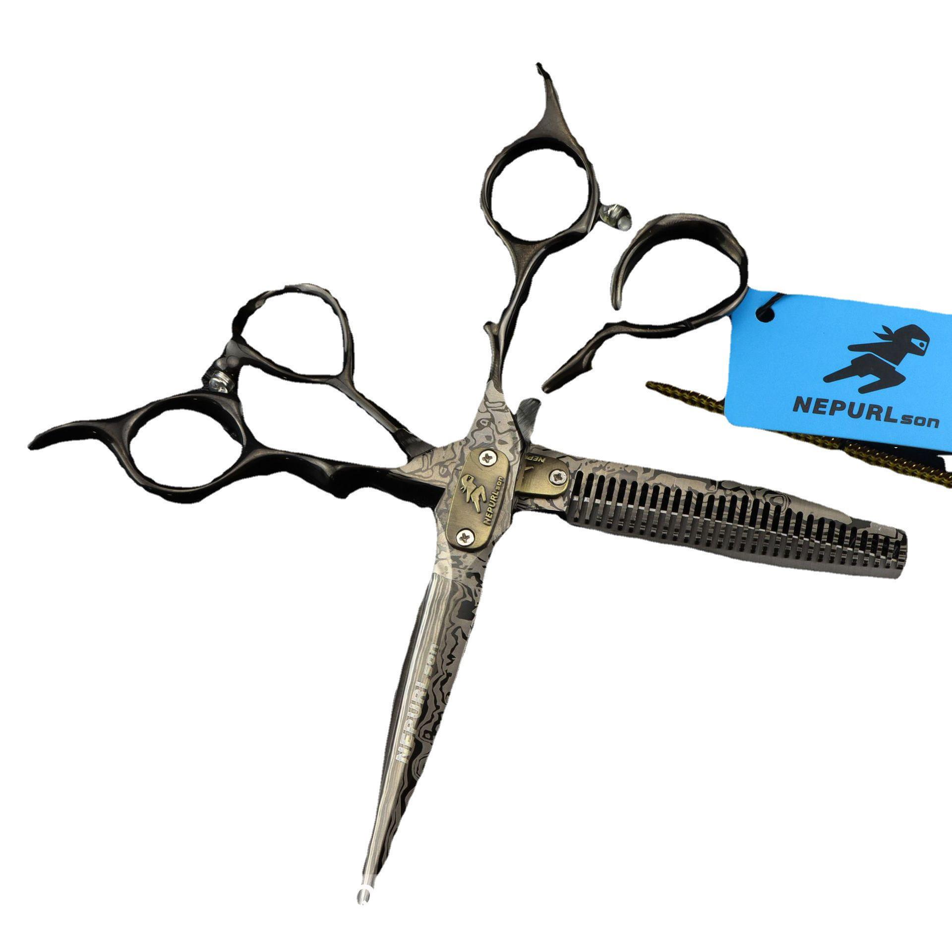 6.0 Naipusen Black Damascus Hair Scissors, Straight & Thinning Shears Naipusen Black Straight Scissor